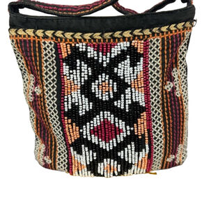 Chico's Crossbody Bag Beaded Embroidered Embellished Boho Aztec Tribal Cotton